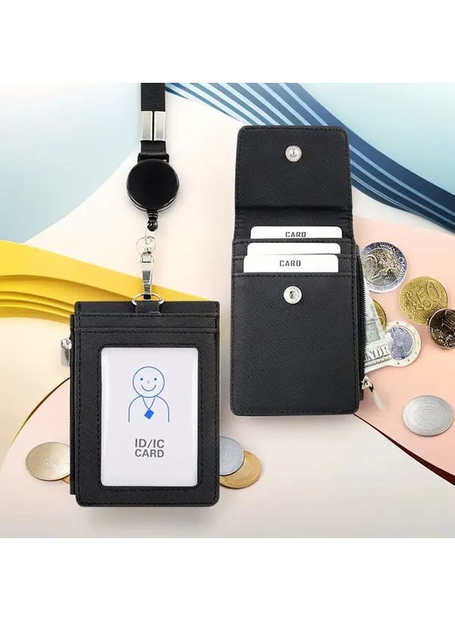 Black Multipurpose Lanyard ID Badge Holder With Zipper Pocket And 4 Card Slots - Image 1
